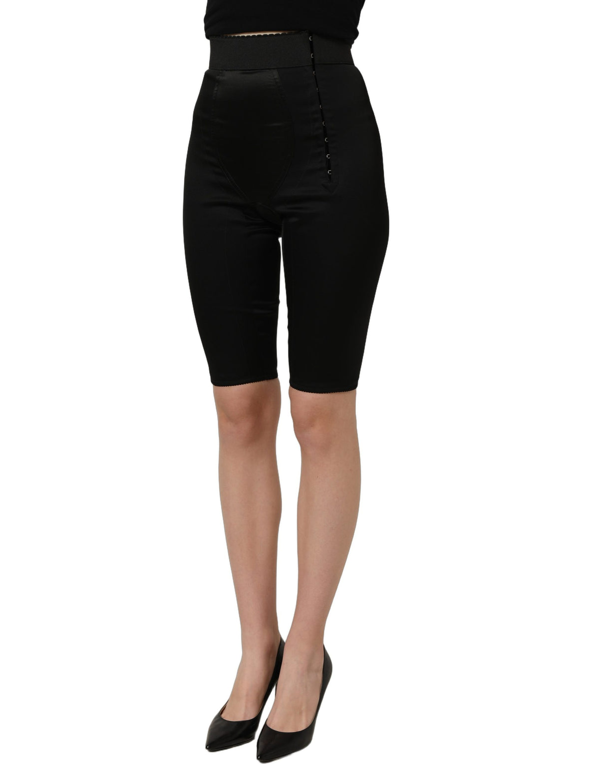 Shorts taille haute noirs en nylon avec taille élastique Dolce & Gabbana