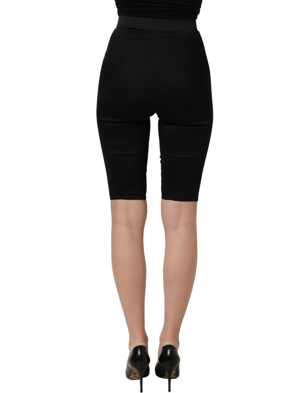 Shorts taille haute noirs en nylon avec taille élastique Dolce & Gabbana