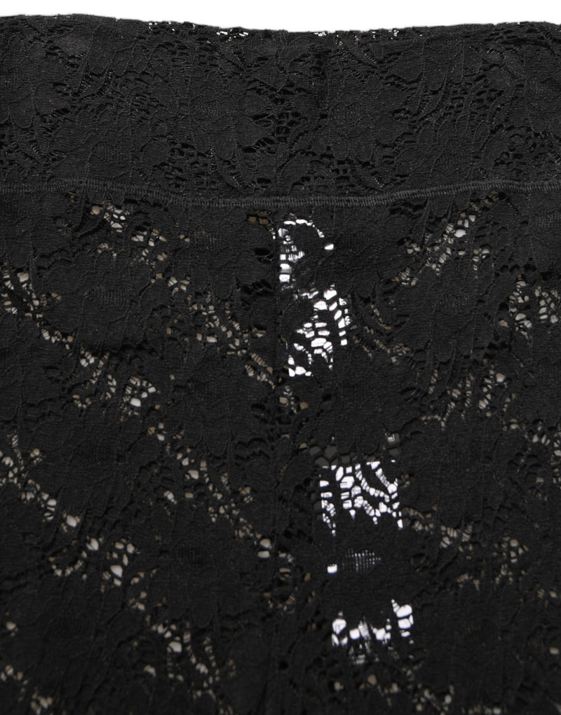 Dolce & Gabbana Black High Waist Sheer Floral Lace Shorts