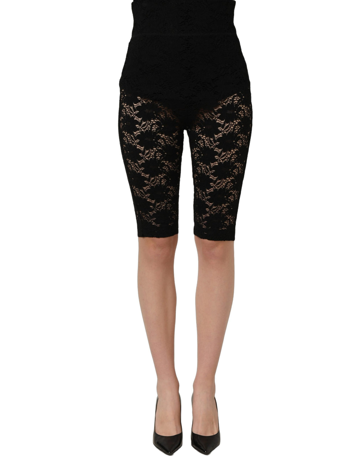 Shorts taille haute en dentelle florale transparente Dolce & Gabbana noirs