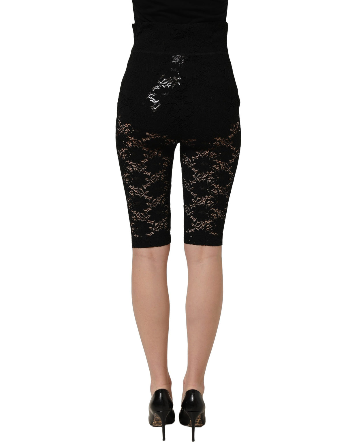 Shorts taille haute en dentelle florale transparente Dolce & Gabbana noirs