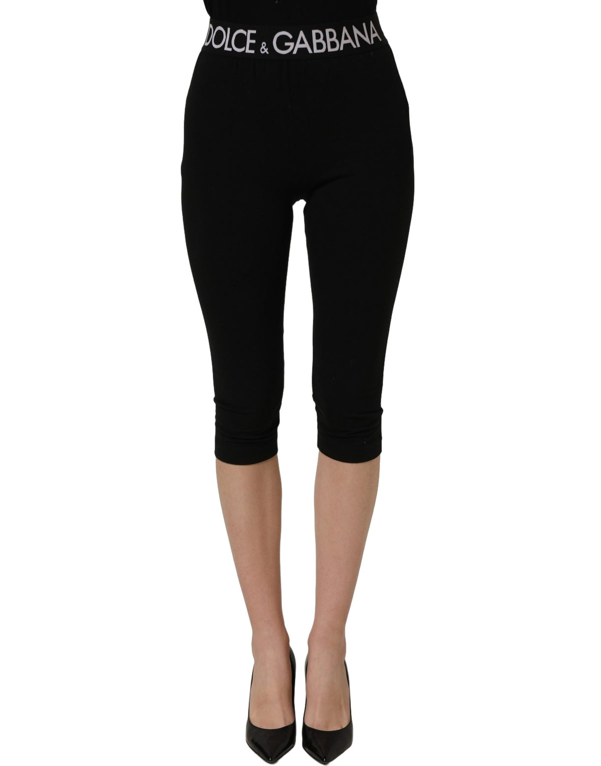 Dolce & Gabbana Legging Capri Noir Taille Haute en Coton