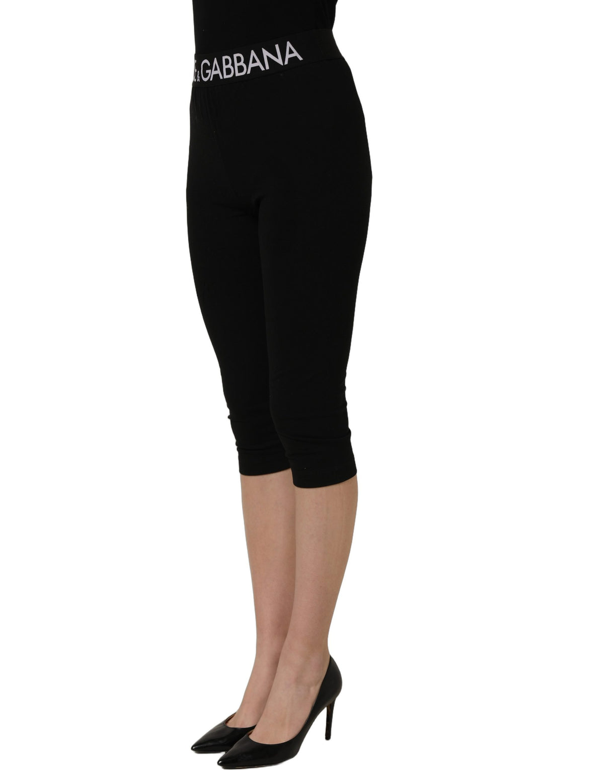 Dolce & Gabbana Legging Capri Noir Taille Haute en Coton
