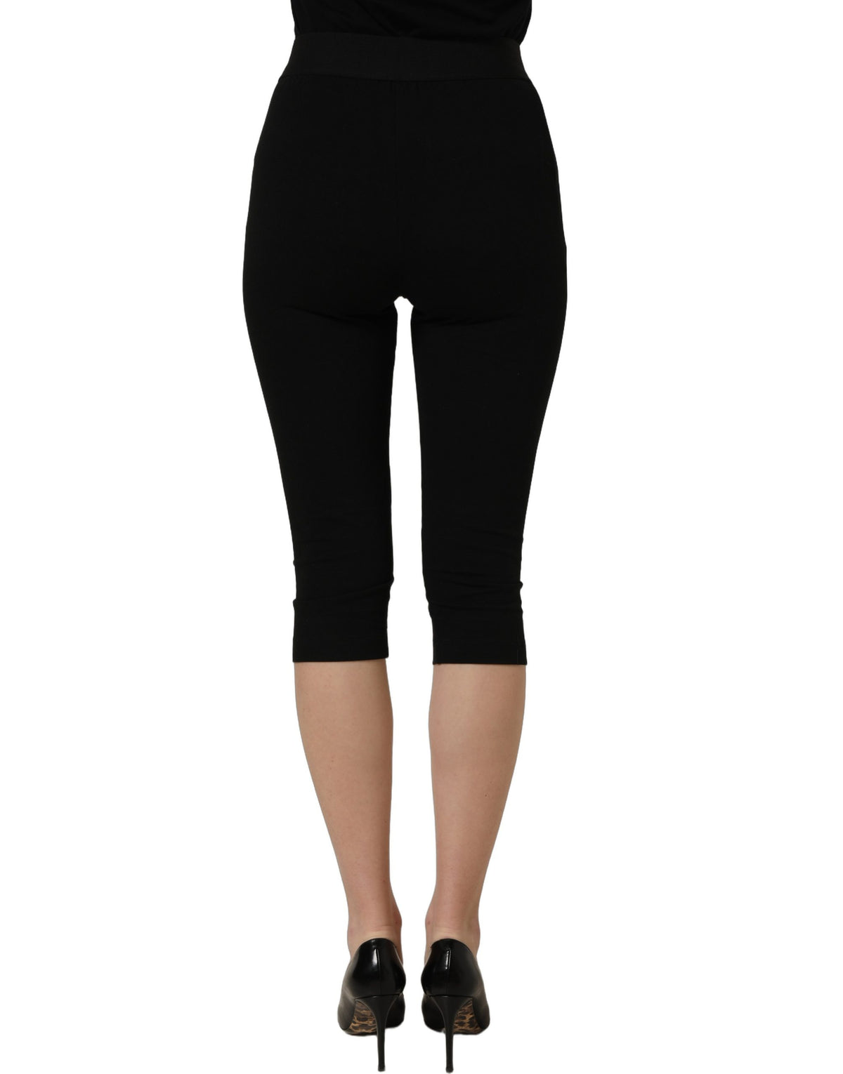 Dolce & Gabbana Legging Capri Noir Taille Haute en Coton
