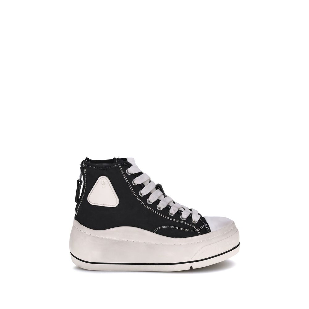Baskets compensées R13 en coton noir
