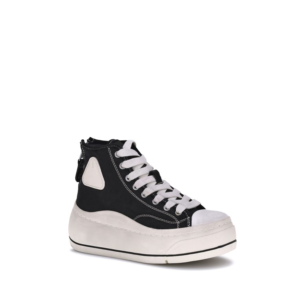 Baskets compensées R13 en coton noir