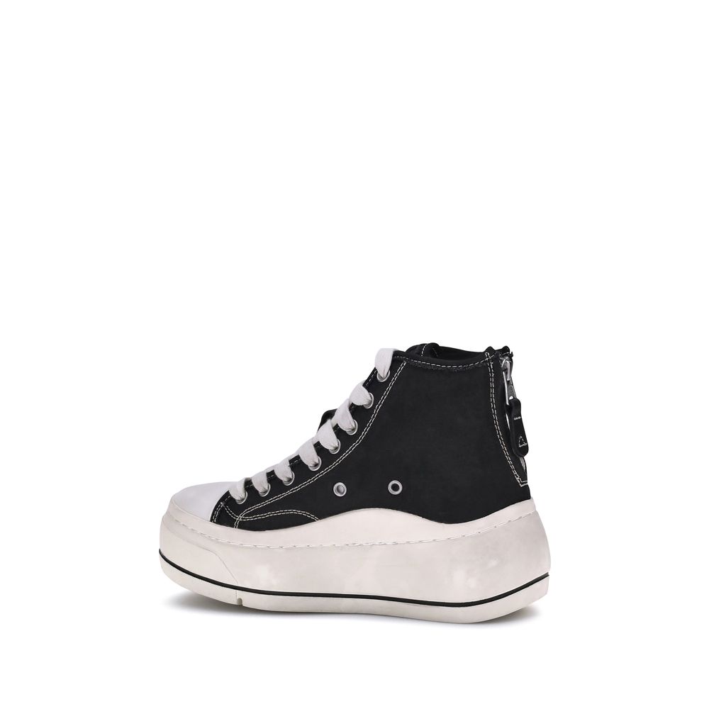Baskets compensées R13 en coton noir