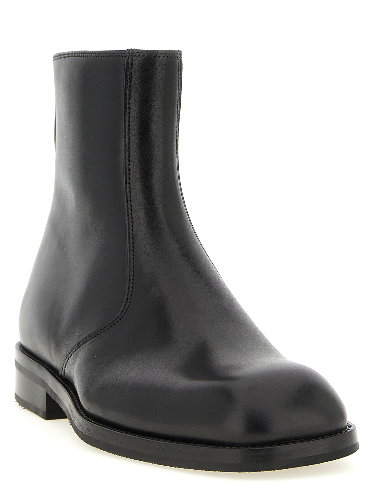 Bottes cheville en cuir d'agneau noir Lemaire