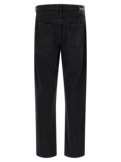 Balmain Black Cotton Straight-Leg Jeans