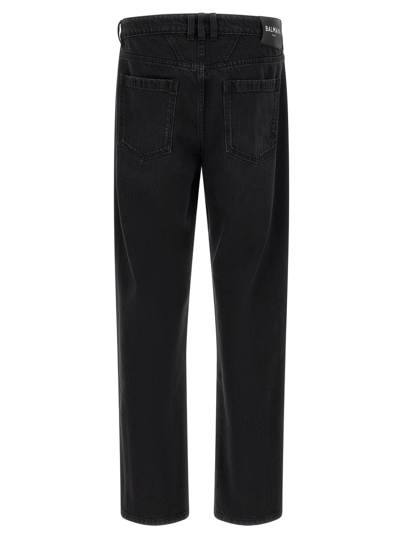 Balmain Black Cotton Straight-Leg Jeans