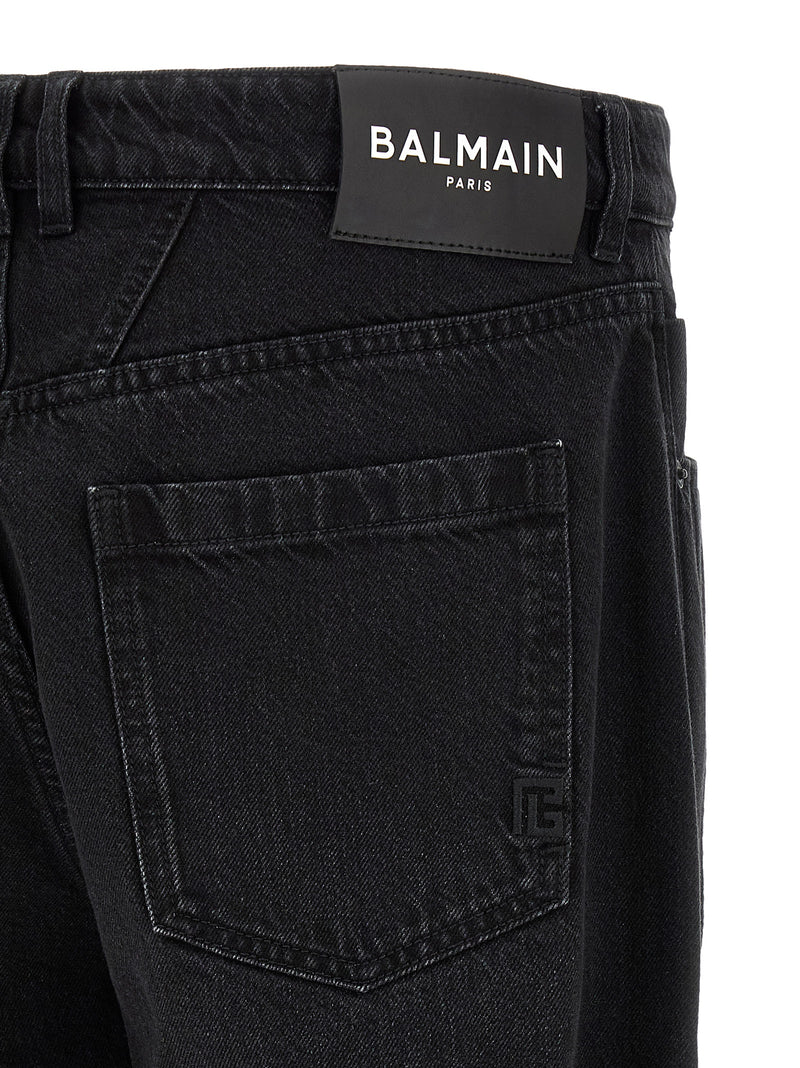 Balmain Black Cotton Straight-Leg Jeans