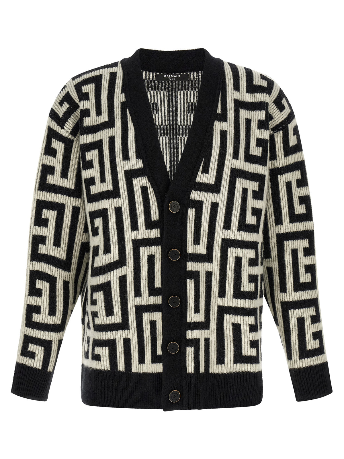 Cardigan bicolore Balmain en laine mérinos