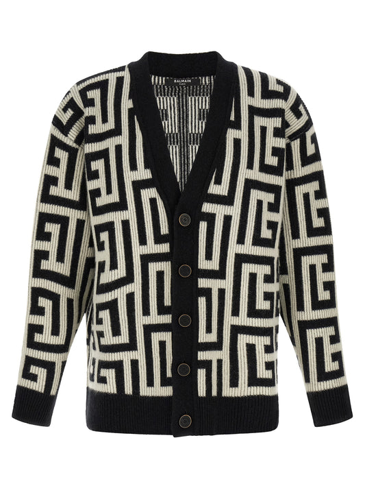 Balmain Bicolor Merino Wool Cardigan