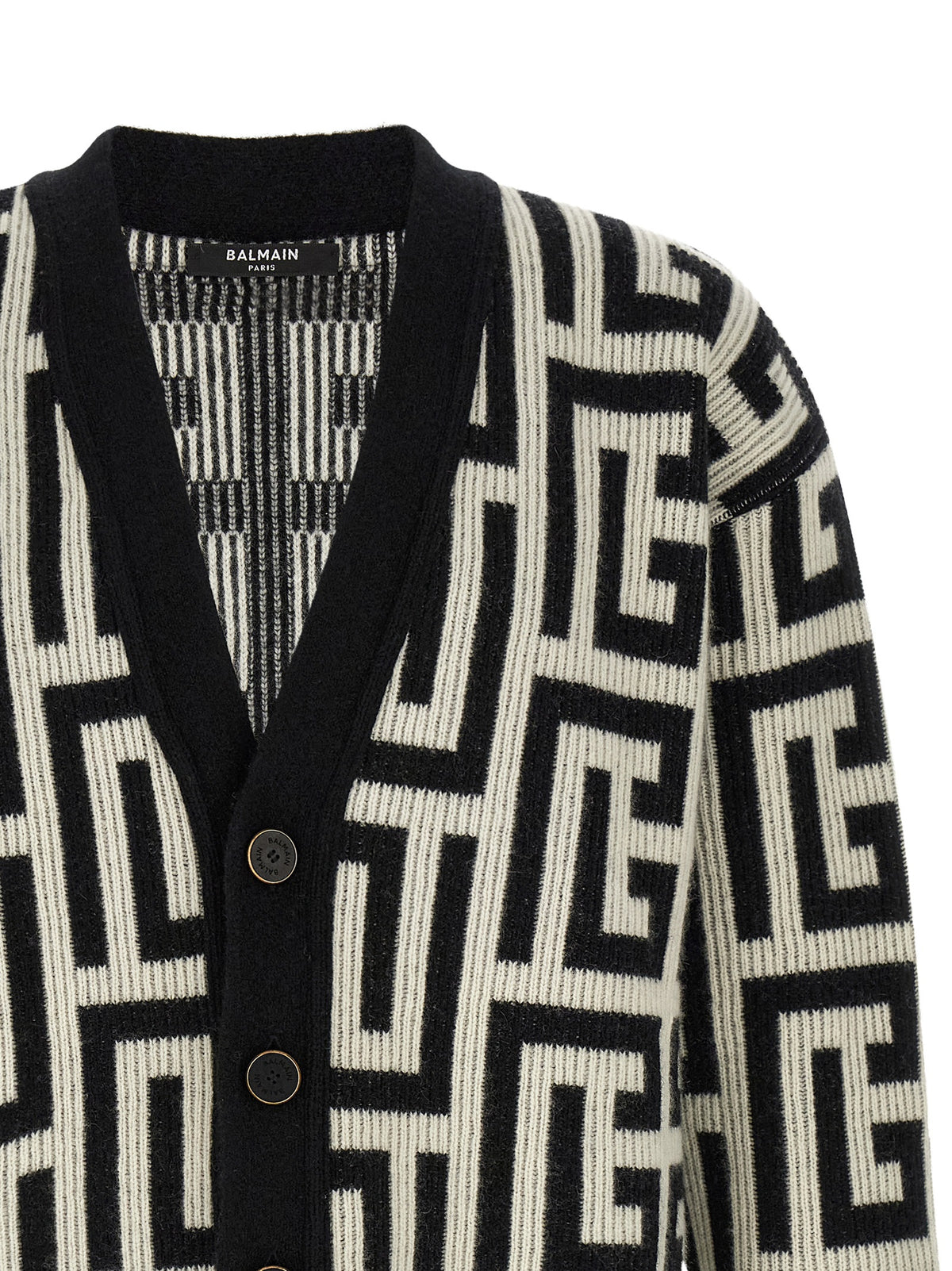 Cardigan bicolore Balmain en laine mérinos