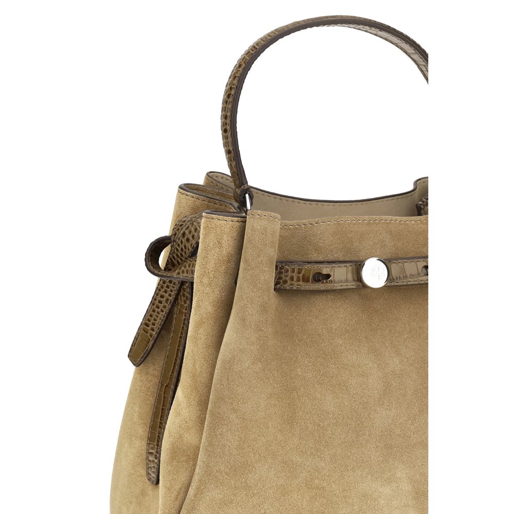 Sac seau en cuir suédé beige Tory Burch