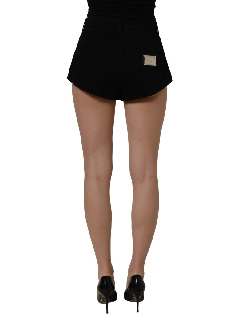 Dolce & Gabbana Black Cotton Mid Rise Denim Hot Pants Shorts