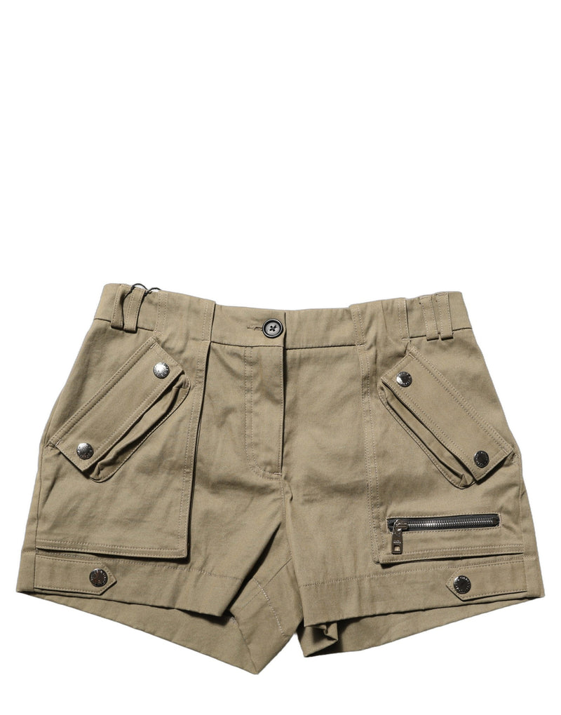 Dolce & Gabbana Green Cotton Mid Rise Cargo Hot Pants Shorts