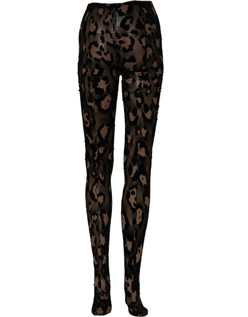 Dolce & Gabbana Black Leopard Nylon Tights Stocking Pantyhose Socks