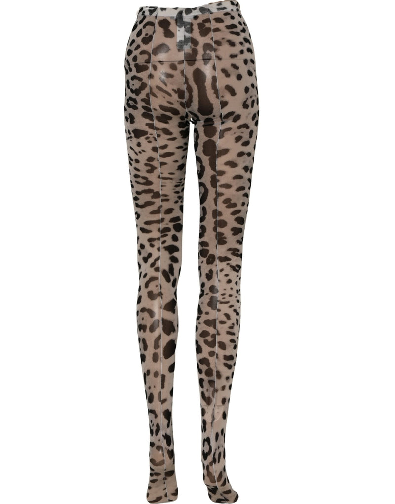 Dolce & Gabbana Gray Leopard Nylon Tights Stocking Pantyhose Socks