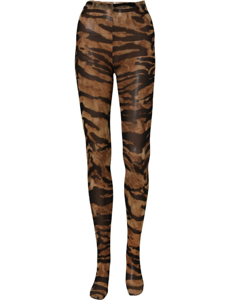 Dolce & Gabbana Brown Tiger Nylon Tights Stocking Pantyhose Socks