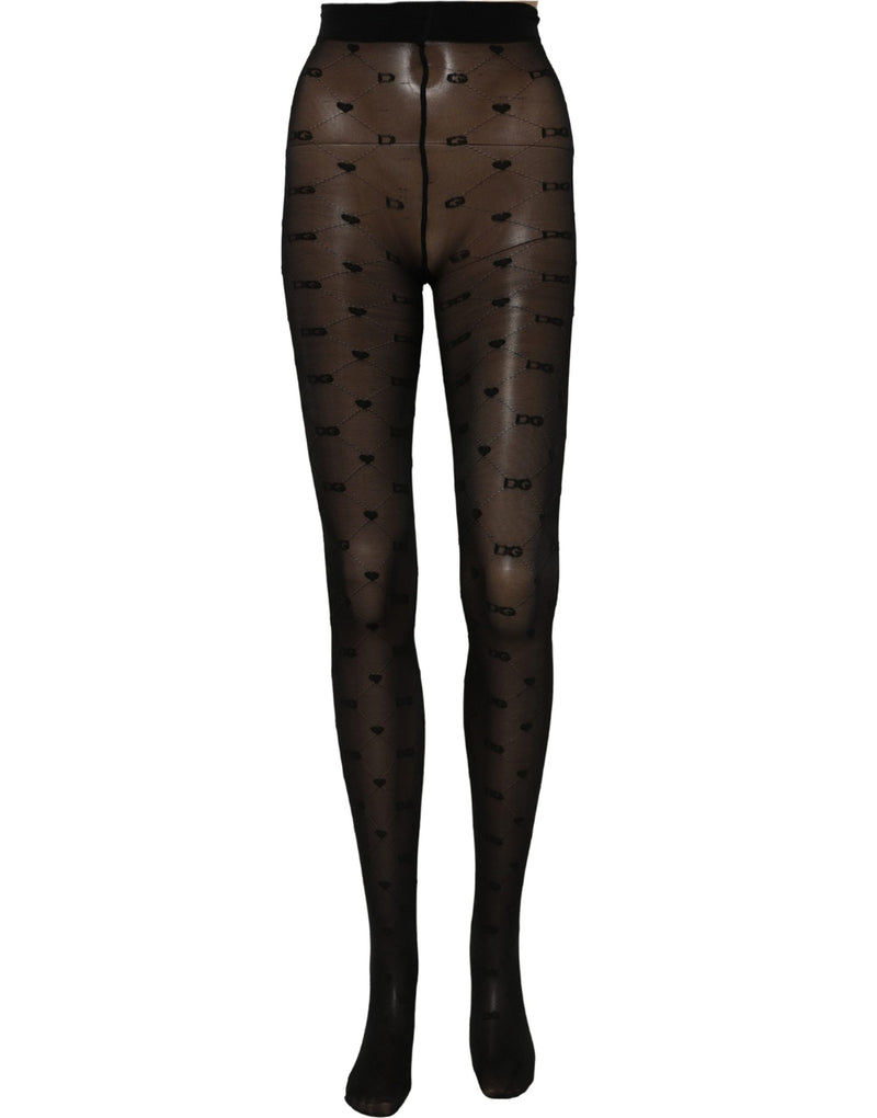 Dolce & Gabbana Black Nylon Logo Tights Stocking Pantyhose Socks
