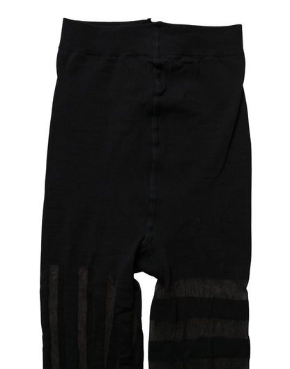 Dolce & Gabbana Black Nylon Stripes Tights Stockings Pantyhose Socks