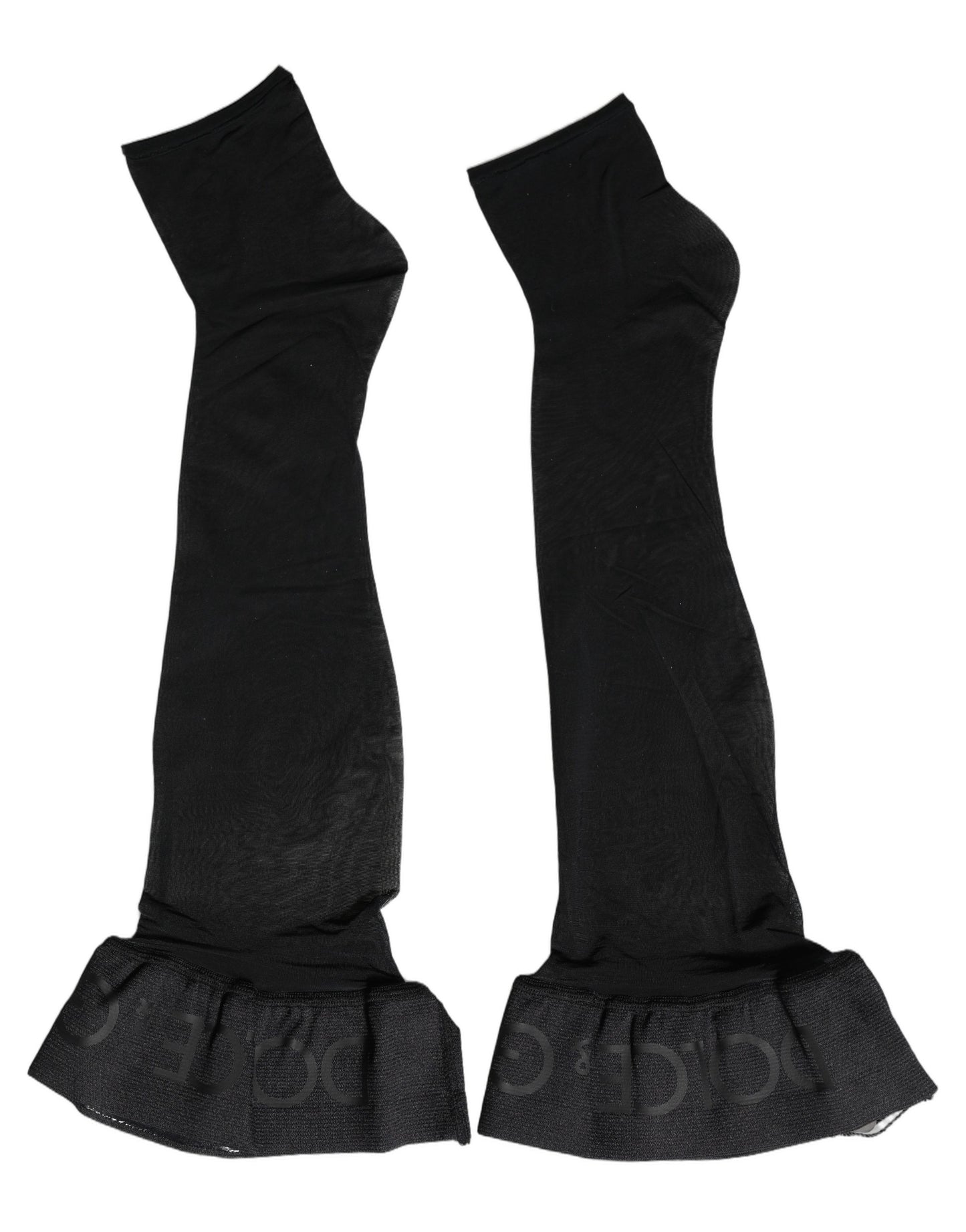 Dolce & Gabbana Black Nylon Logo Calf Long Women Accessory Socks