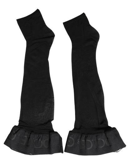 Dolce & Gabbana Black Nylon Logo Calf Long Women Accessory Socks