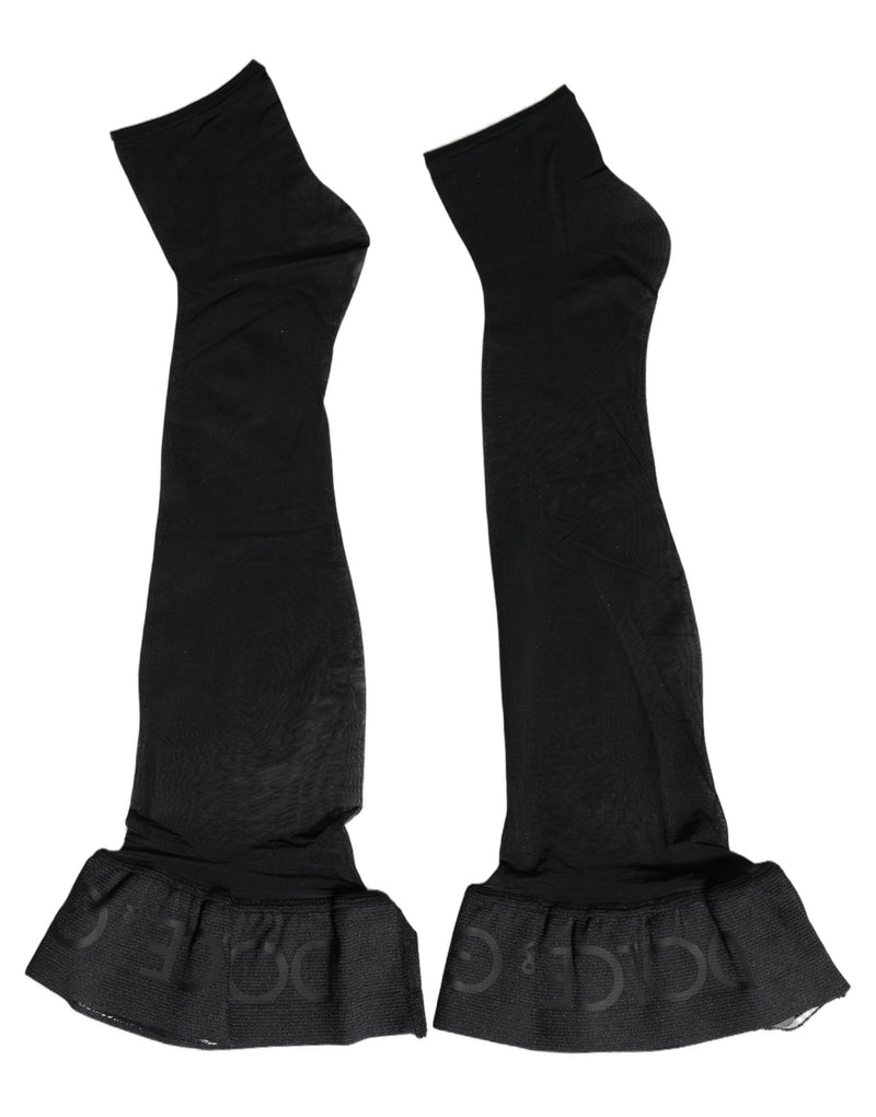 Dolce & Gabbana Black Nylon Logo Calf Long Women Accessory Socks