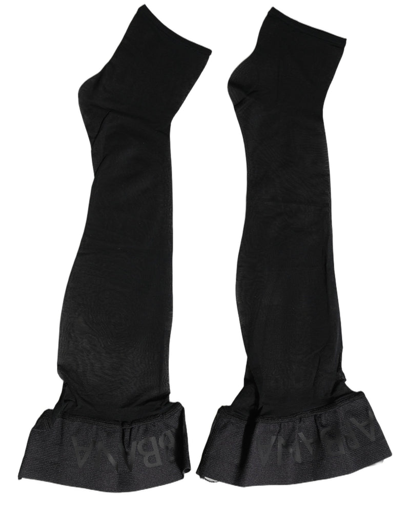 Dolce & Gabbana Black Nylon Logo Calf Long Women Accessory Socks