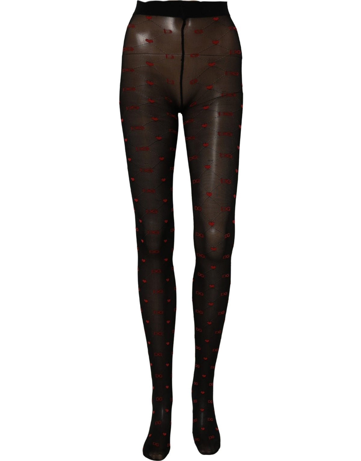 Dolce & Gabbana Collants en nylon noir motif cœurs