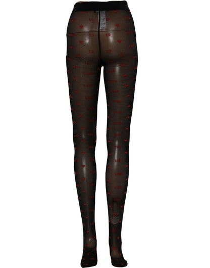 Dolce & Gabbana Black Nylon Hearts Tights Stocking Pantyhose Socks
