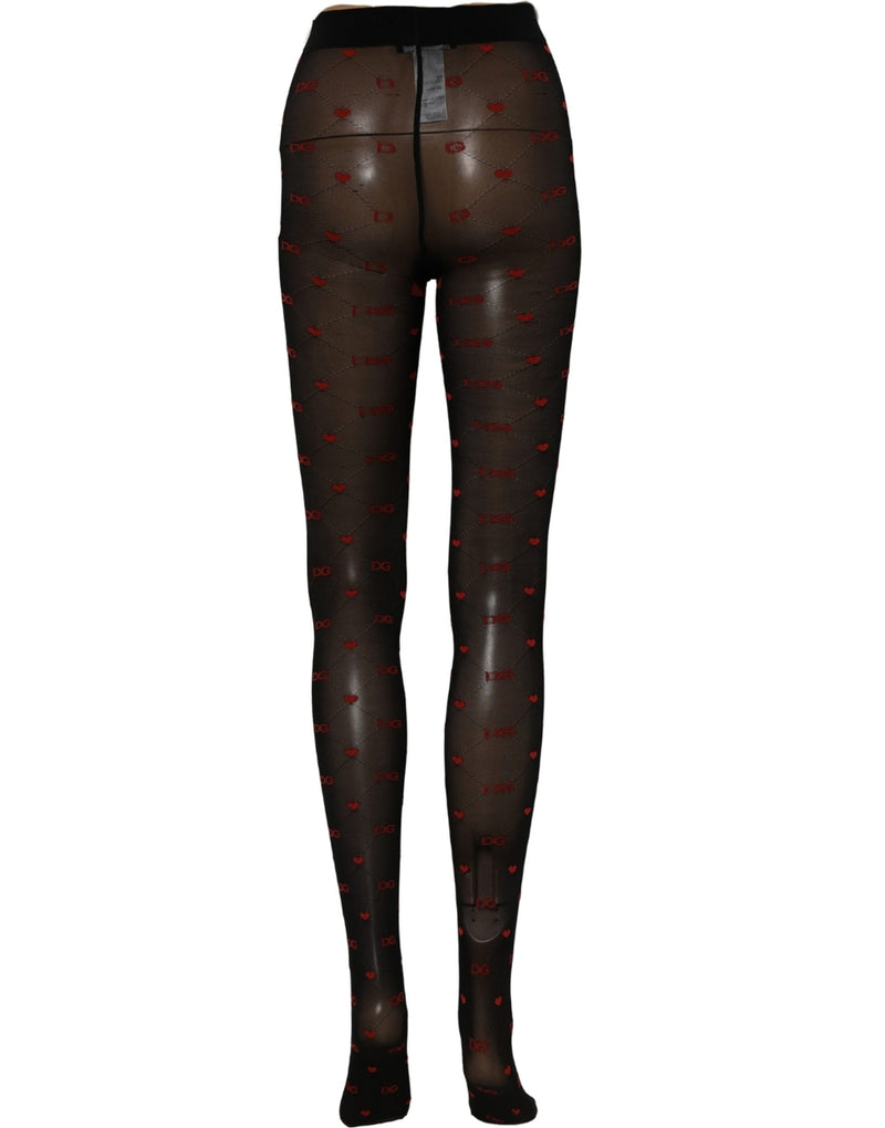 Dolce & Gabbana Black Nylon Hearts Tights Stocking Pantyhose Socks