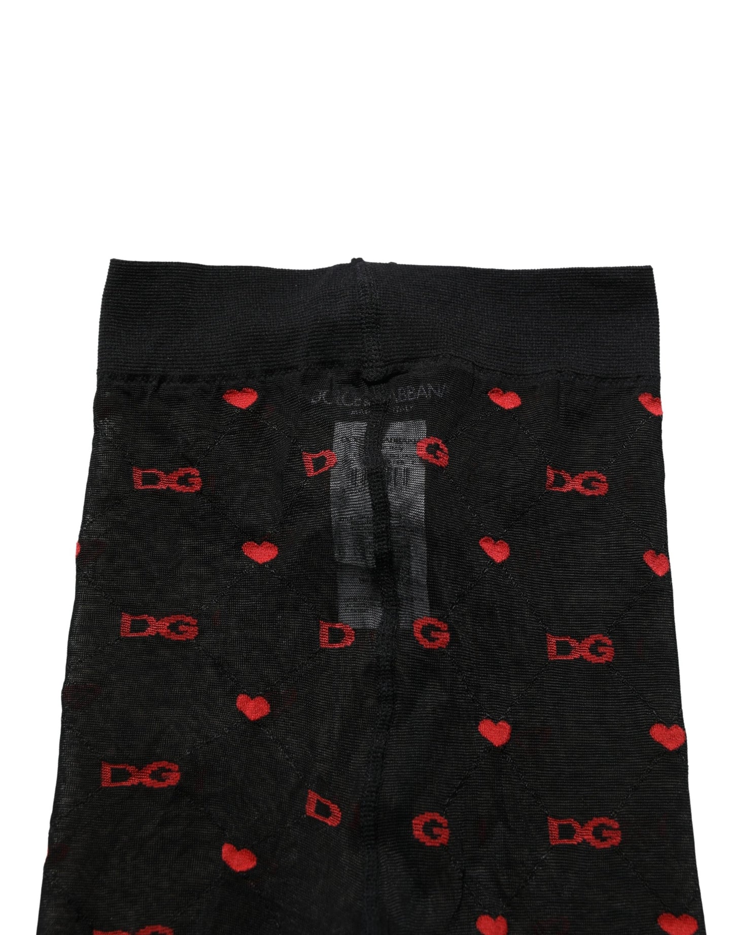 Dolce & Gabbana Black Nylon Hearts Tights Stocking Pantyhose Socks