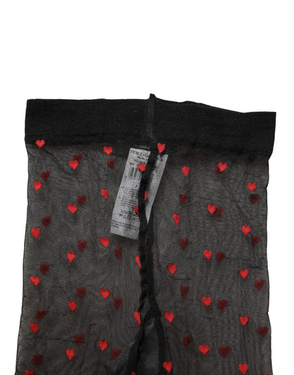 Dolce & Gabbana Black Nylon Hearts Tights Stocking Pantyhose Socks