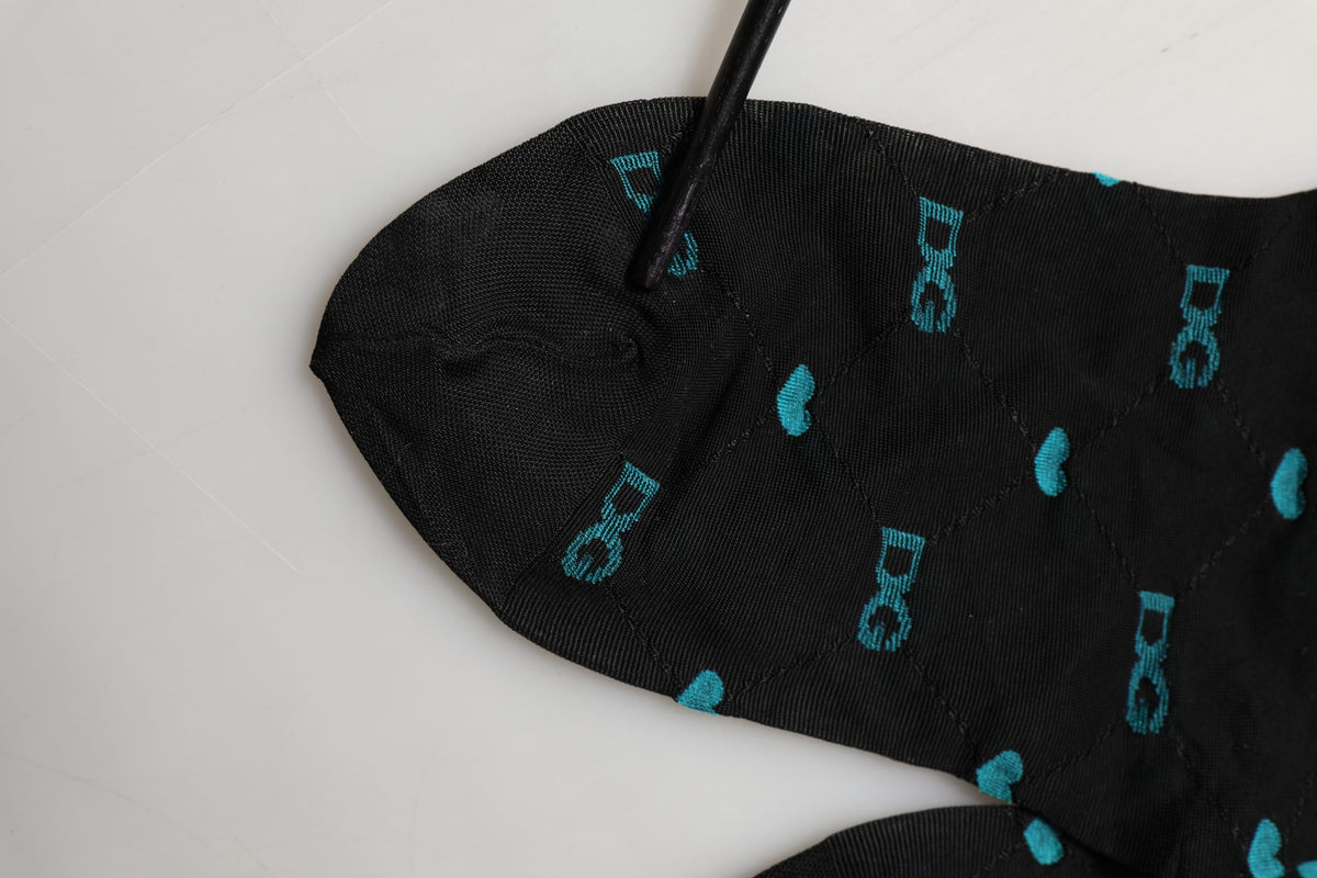 Bas Autofixants Mi-Bas Chaussettes Collants en Nylon Noir à Logo Dolce & Gabbana