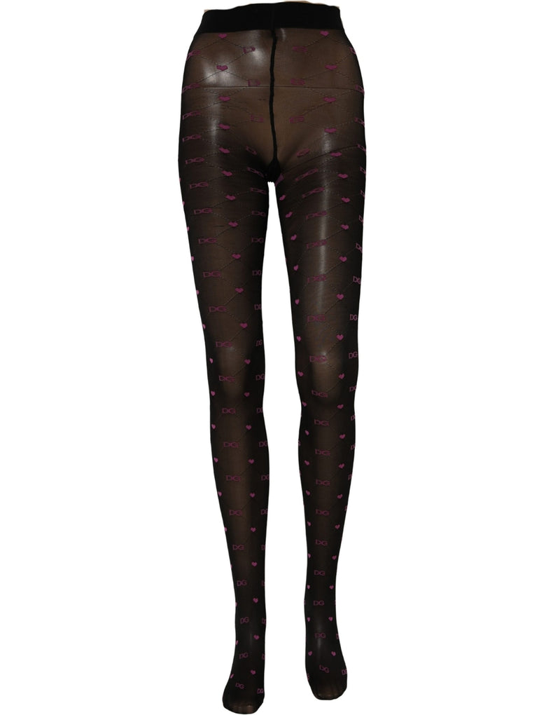 Dolce & Gabbana Black Nylon Hearts Tights Stocking Pantyhose Socks