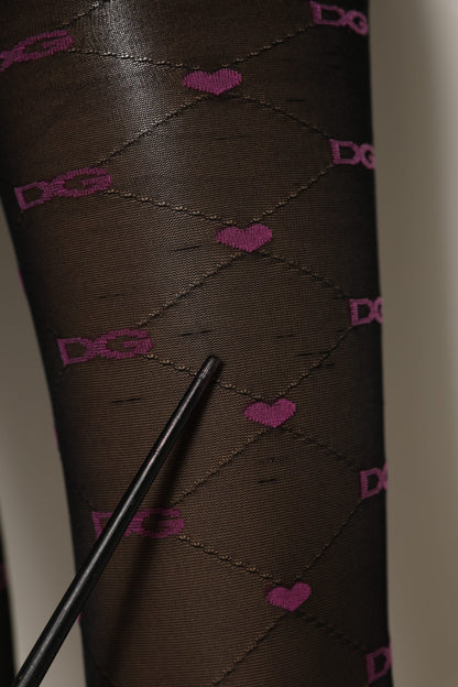 Dolce & Gabbana Black Nylon Hearts Tights Stocking Pantyhose Socks