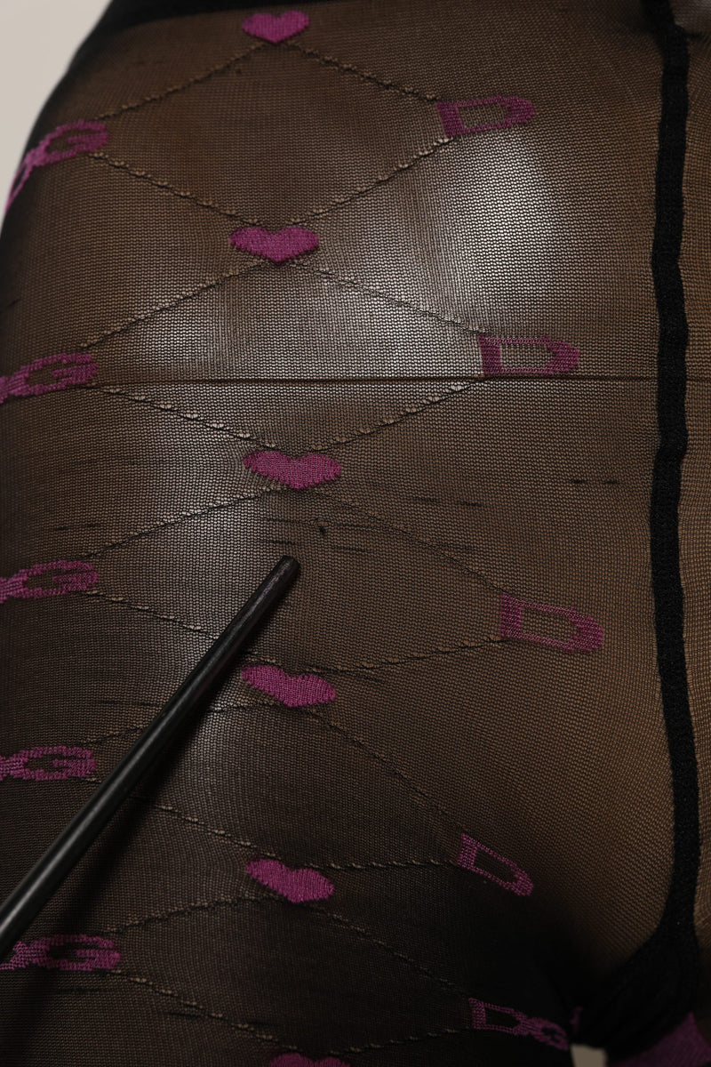 Dolce & Gabbana Black Nylon Hearts Tights Stocking Pantyhose Socks