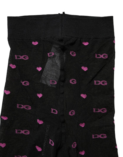 Dolce & Gabbana Black Nylon Hearts Tights Stocking Pantyhose Socks