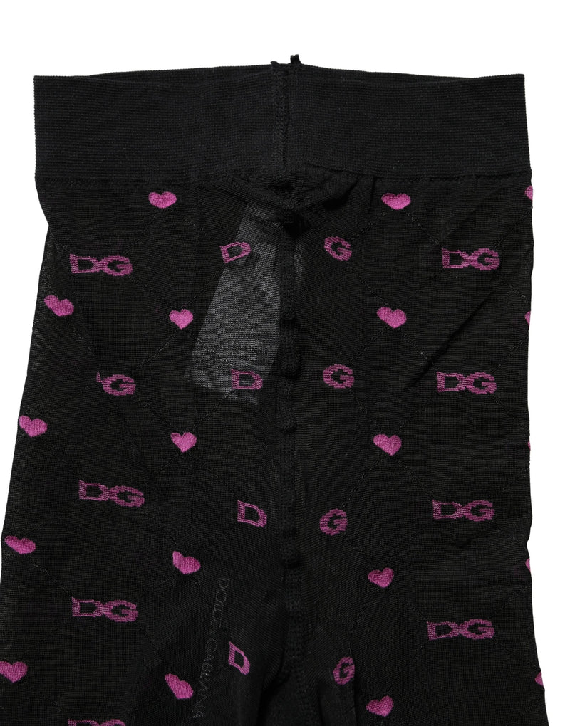 Dolce & Gabbana Black Nylon Hearts Tights Stocking Pantyhose Socks