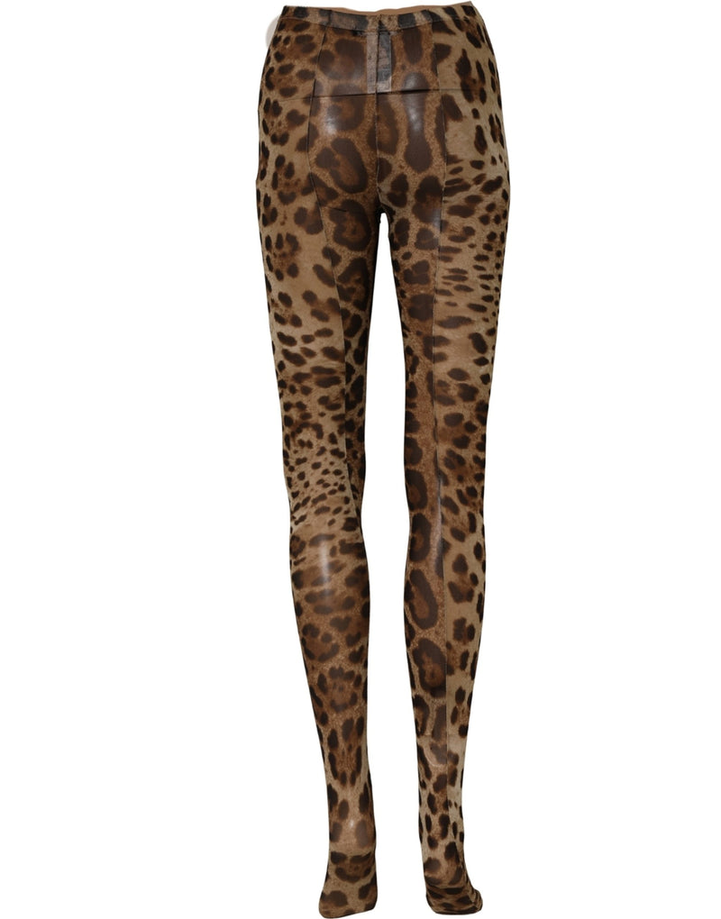 Dolce & Gabbana Brown Leopard Nylon Tights Stocking Pantyhose Socks