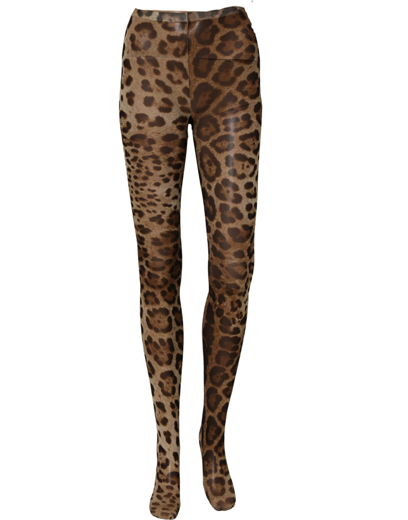 Dolce & Gabbana Brown Leopard Nylon Tights Stocking Pantyhose Socks