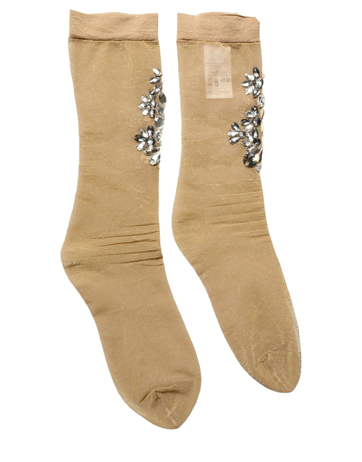Dolce & Gabbana Chaussettes hautes marron extensibles à motif floral et cristaux transparents