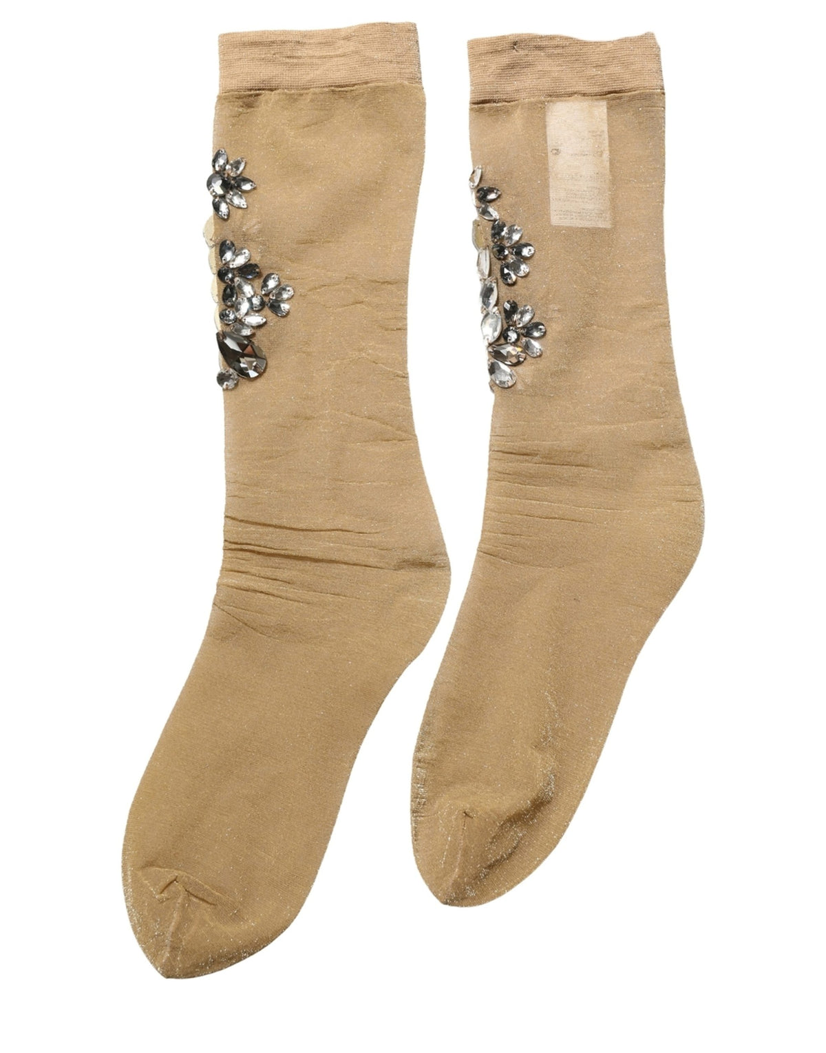 Dolce & Gabbana Chaussettes hautes marron extensibles à motif floral et cristaux transparents