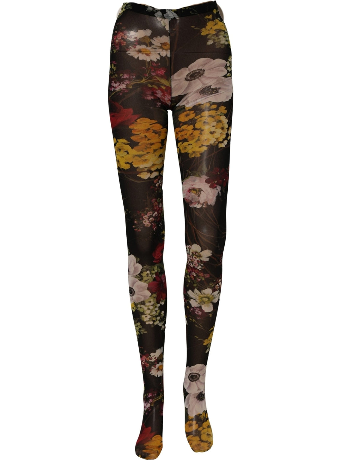 Dolce & Gabbana Collant chaussettes en nylon noir à imprimé floral