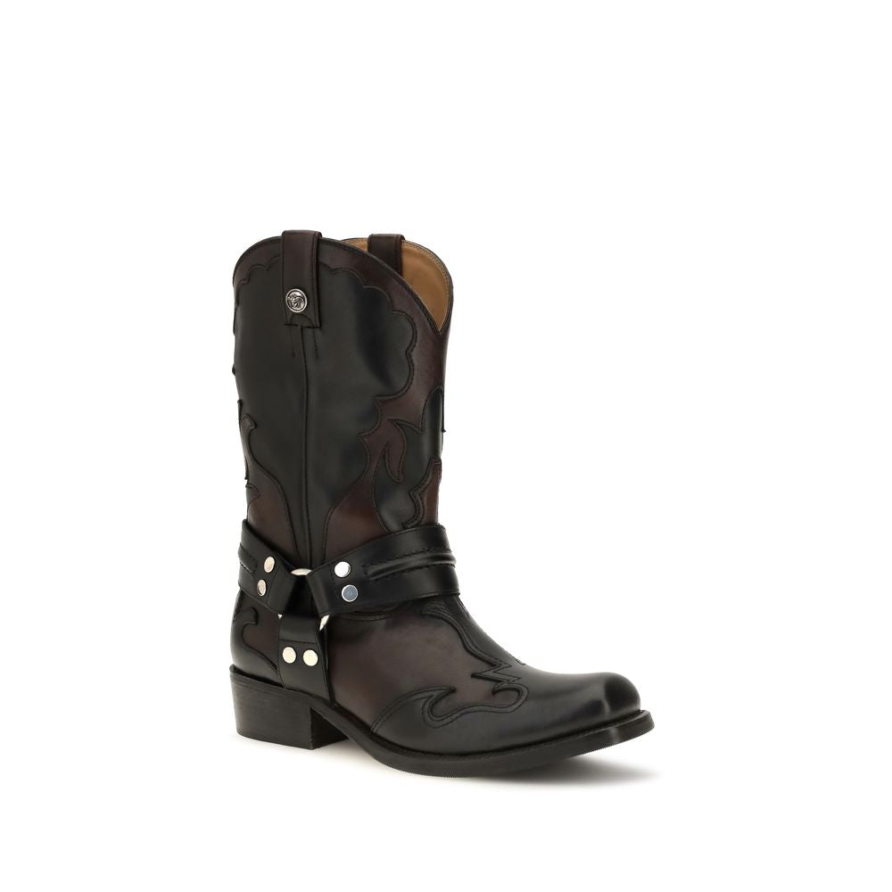 Bottes à lacets Versace en cuir de veau noir
