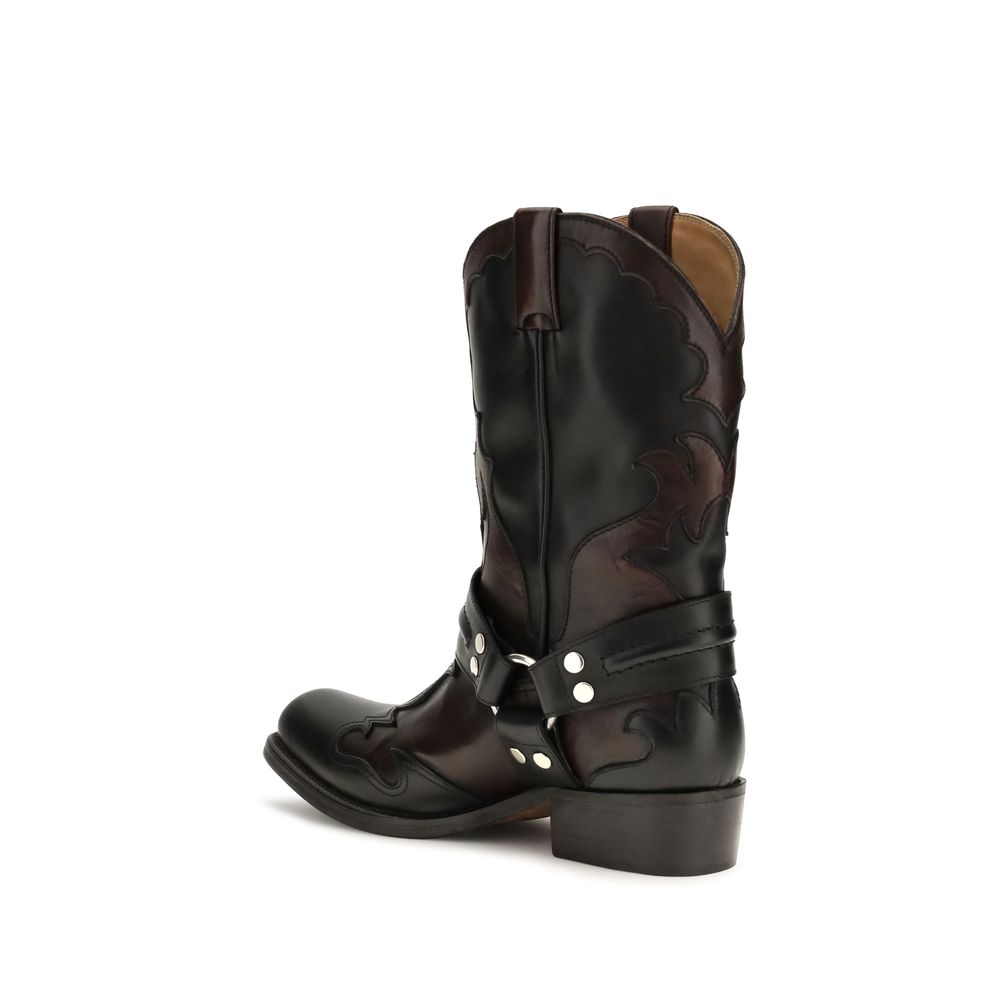 Bottes à lacets Versace en cuir de veau noir