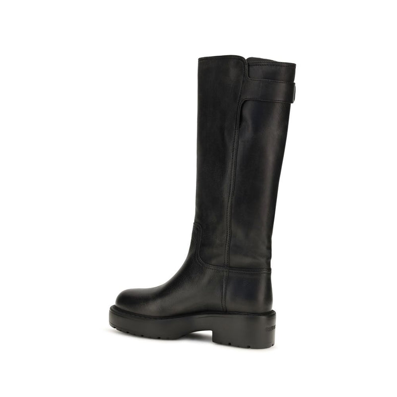 Miu Miu Black Calf Leather Bos Taurus Flat Boots