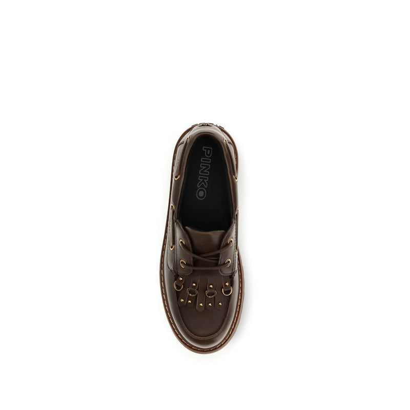 PINKO Brown Calf Leather Bos Taurus Platform Loafers